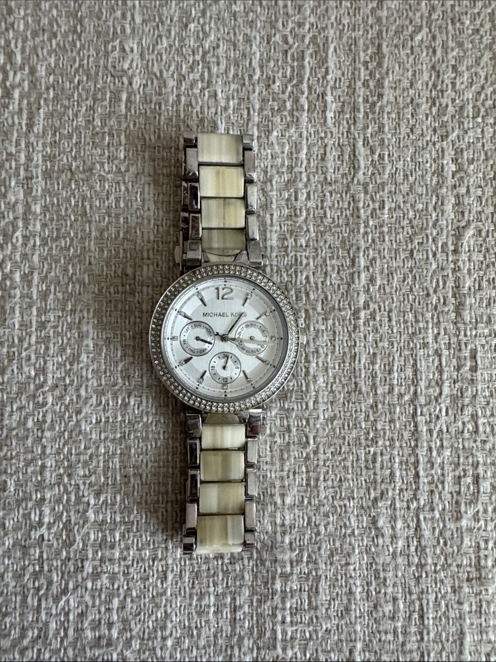 Michael Kors Silver and Cream Crystal-Trim Chronograph Watch